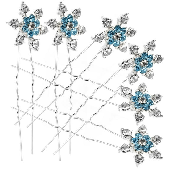 WHAMVOX Blue Snowflake Design Hairpin Rhinestone Hair Accessories for Women and Girls Wedding Decoration 12pcs