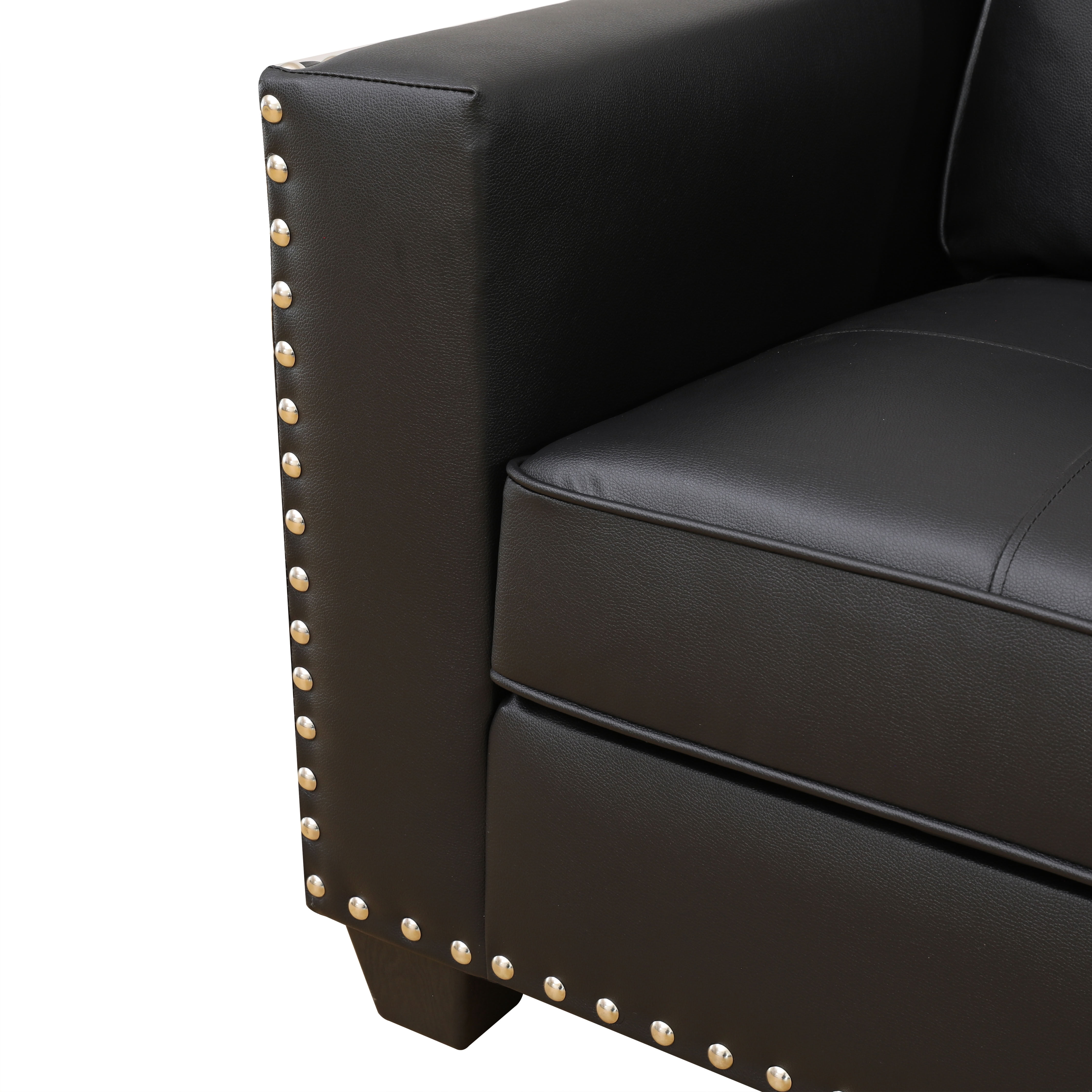 MAYEERTY Breathable Faux Leather 3-Seater Sofa, Reclining Couch with Nailhead Trim & Anti-Insect Frame for Living Room, Dark Grey