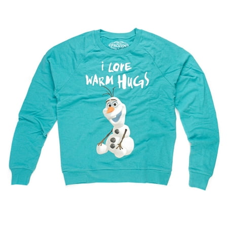 Disney Frozen Sitting Olaf I love Warm Hugs Juniors Pullover Sweatshirt | L
