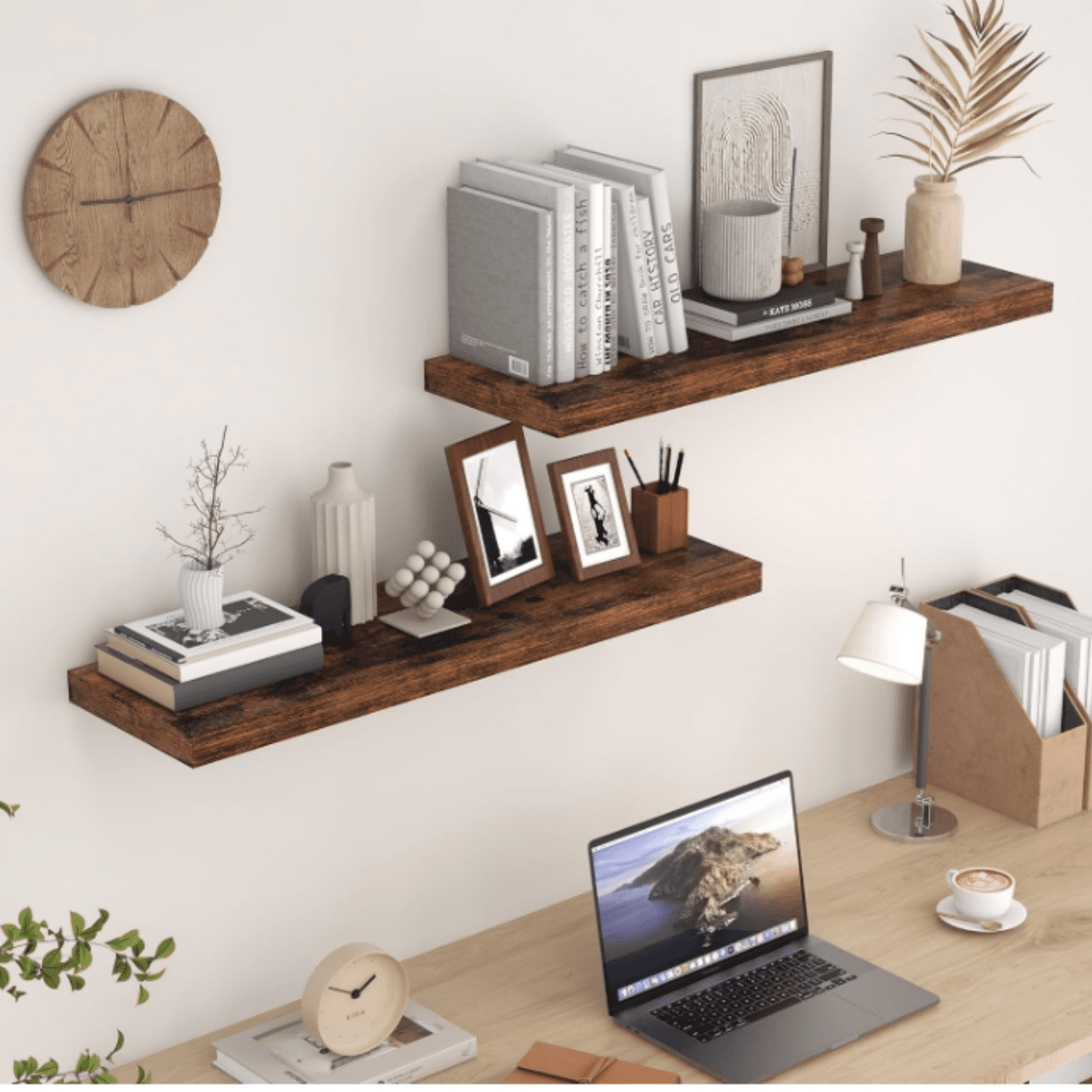 Floating Shelves for Wall, Wood Floating Shelf 36 Inch Long, Large Deep Wall Shelves for Home Decor & Storage, Rustic Deep Shelf for Living Room, Bedroom, Kitchen, Rustic Brown Color