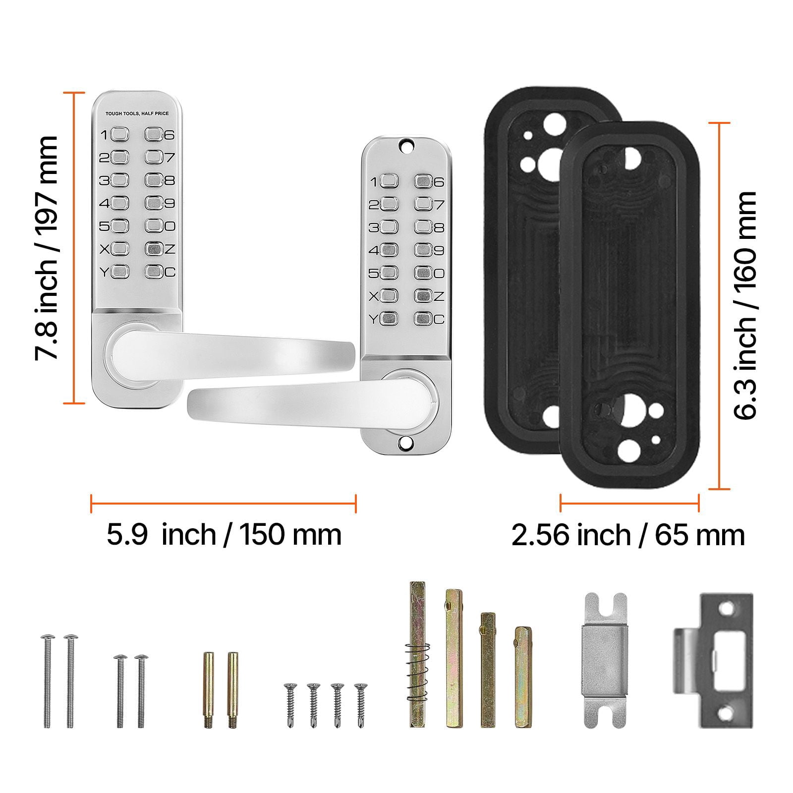 Mechanical Keyless Door Lock Gen2 Double-Sided 4-7 Digit Code No Batteries 1.4-2.5 Inch Door Thickness for Courtyard Gate