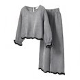 thumbnail image 5 of Maqroz Girls Two Piece Outfits Gingham Plaid Long Sleeve Pullover Tops Flared Wide Leg Pants Casual Lounge Matching Sets Elegant Lace Edge Streetwear for Casual Hanging Size 2-8 Years, 5 of 9