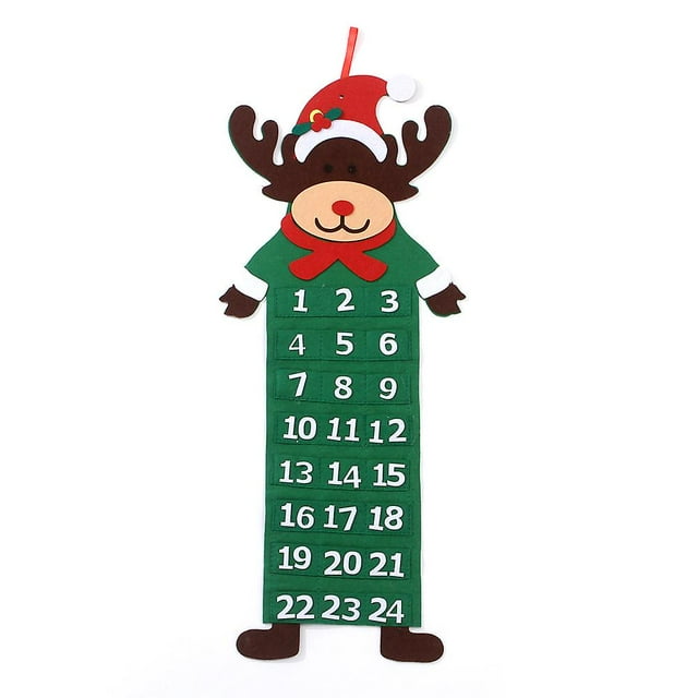 Christmas Advent Calendar 24 Pockets Santa Elk Snowman Ornament