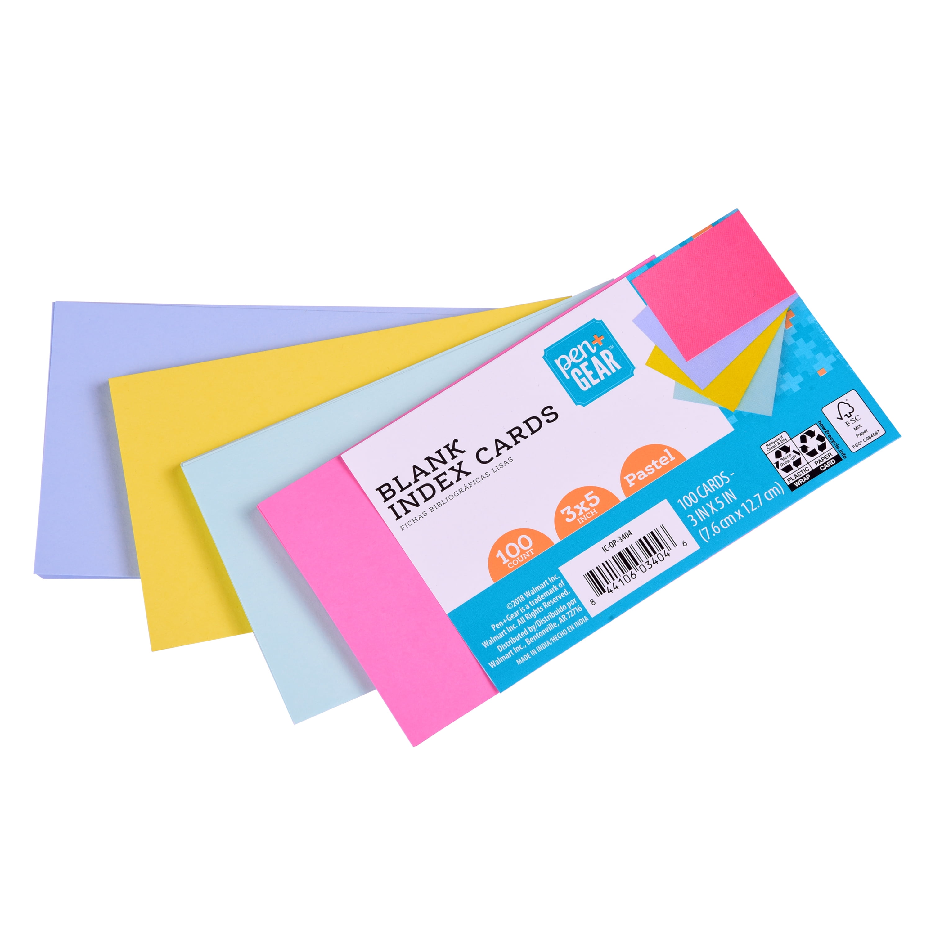 Pen+Gear Blank Index Cards, Pastel Colors, 100 Count, 3" x 5"