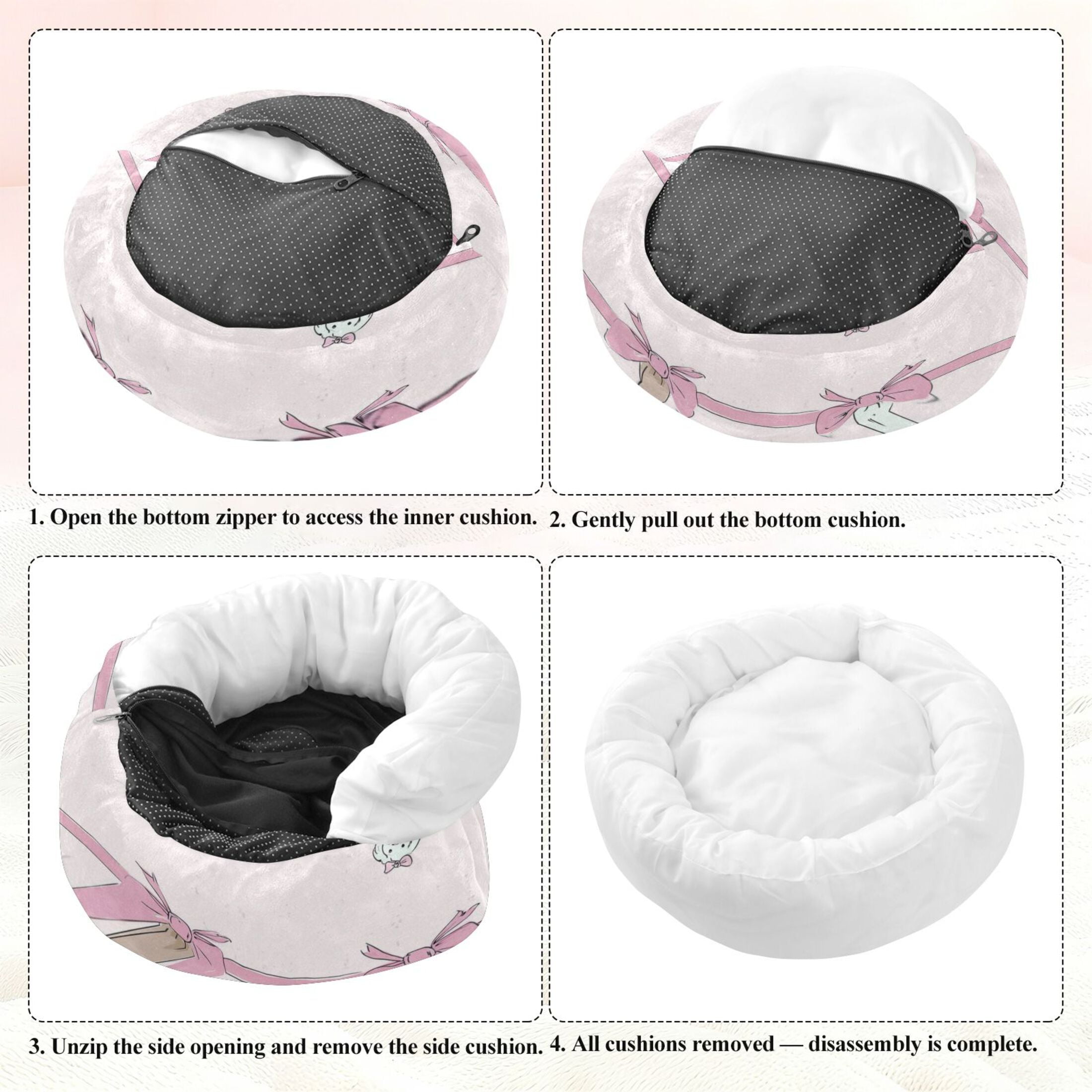 Iauyy Pet Couch Donut Cat Bed for Indoor Cats/Small Dogs Washable & Machine with Non-slip Bottom Calming Cat Furniture, Cute Little Dog (M)