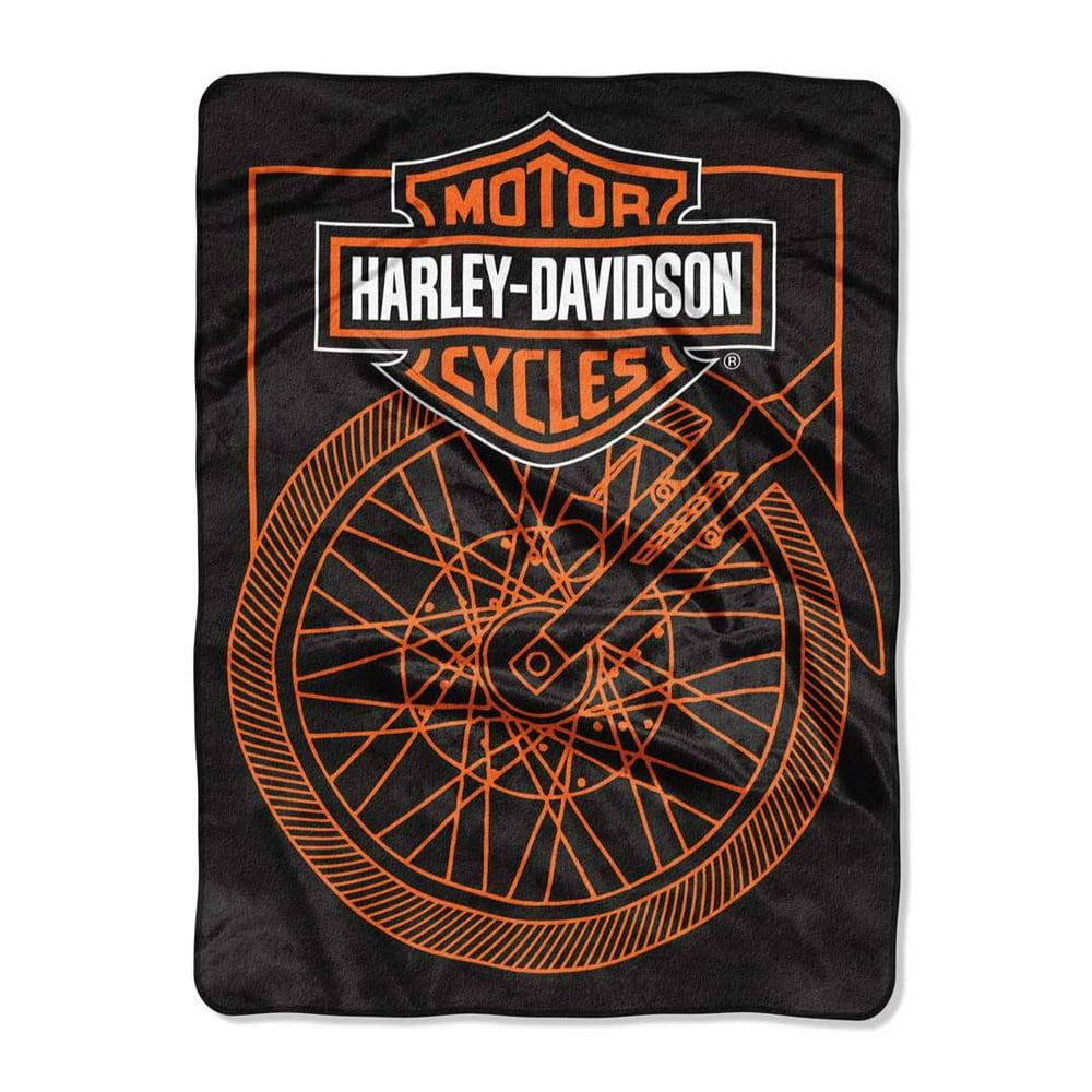 HarleyDavidson Salvage Wheel Raschel Blanket, 60 x 80 inches, Black