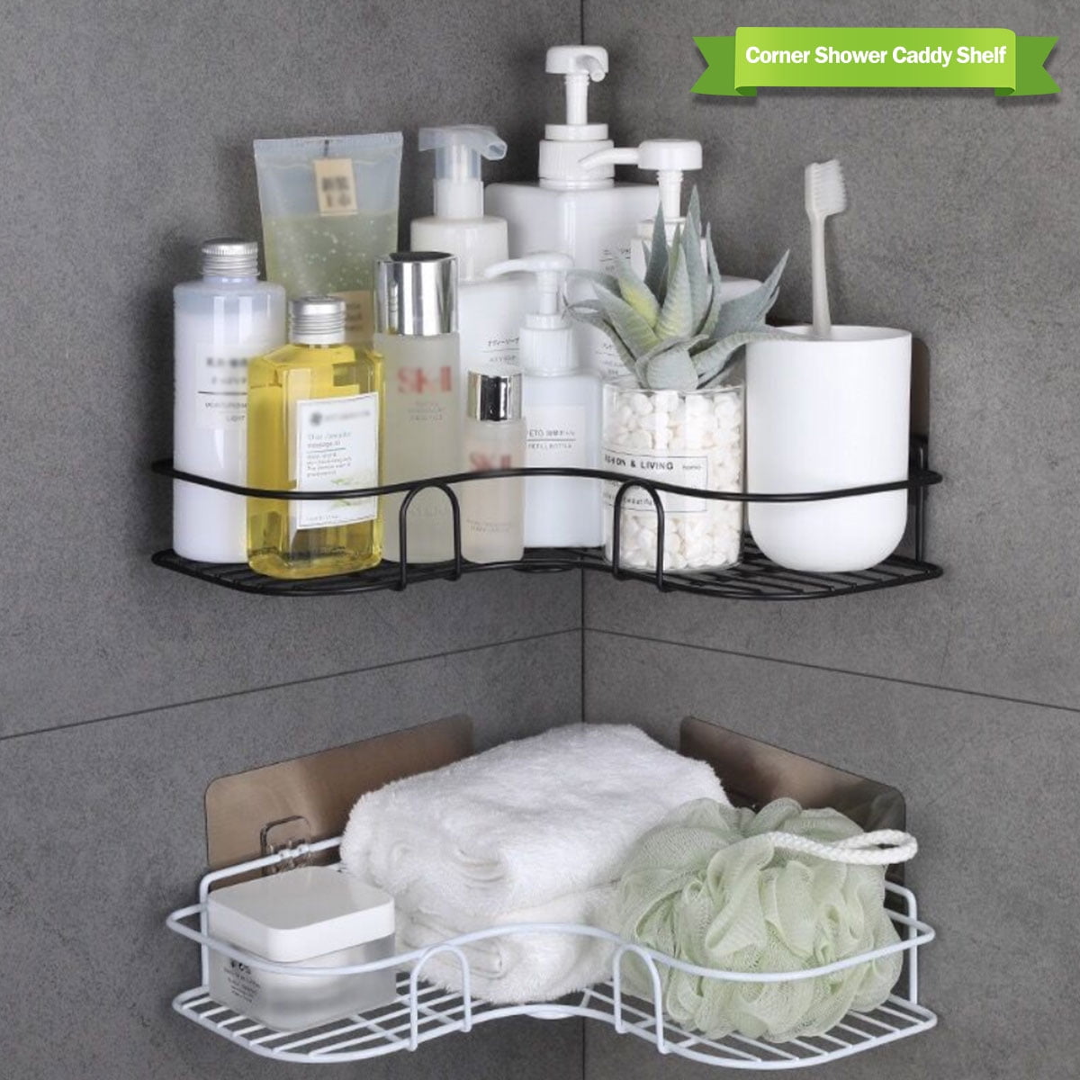1 or 2 Piece Shower Caddy/ Shower Shelves, No Drill Adhesive Wall Moun –  Alora Home Essentials