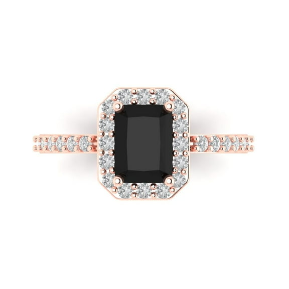 Solitaire with Accents Engagement Ring for Women - 1.92ct Natural Onyx in 14K Rose Gold Promise Ring