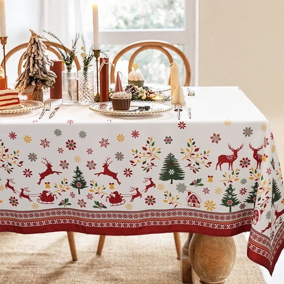 Wallstre Christmas Tablecloth Rectangle 60" x 84", Snowflake Xmas Tree Waterproof Wipe Clean Table Cover