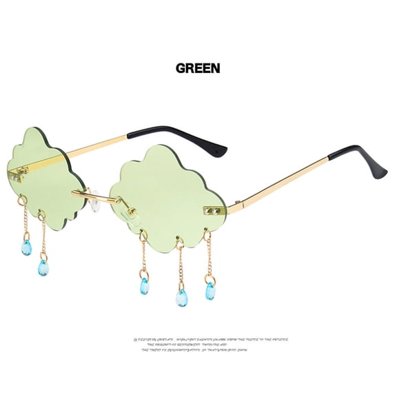 Harpily Rimless Womens Sunglasses Vintage Tassel Pendant Cloud Shaped Punk Style Shades Unique Design Sunglasses for Daily Wear
