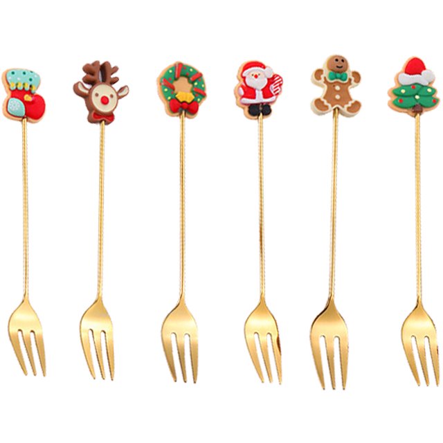 Cucharas navideñas, cuchara agitadora de acero inoxidable, cuchara de té, cuchara de café con colgante navideño para decoración de vajilla de fiesta de Navidad, 6 piezas/juego