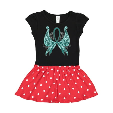 

Inktastic Ovarian Cancer Awareness with Butterfly Ribbon Words Gift Toddler Girl Dress