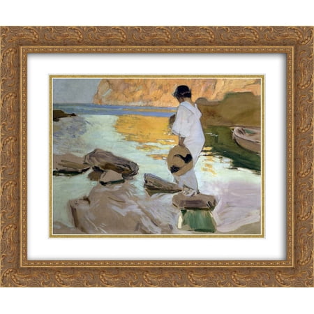 Joaquin Sorolla 2x Matted 24x20 Gold Ornate Framed Art Print 'Elena in cove, San Vicente at Majorca'