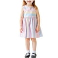 thumbnail image 1 of Robes à Rayures pour Filles Été Smockées Froncées Ligne A Superposée Volants Fluide Mignonne Sans Manches Robe 3-8 Ans Enfants, 1 of 5