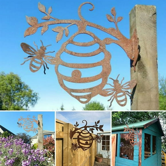 DEBGFS Cadeau de Fête des Pères Décoration de Jardin Ruche Silhouettes en Fer Ornement d'Arbre à Enficher Nouveau