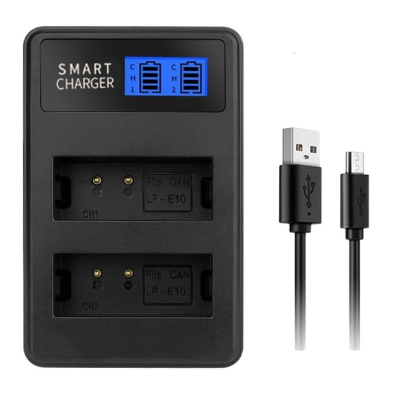 LP-E10 Dual LCD USB Battery Charger for EOS 1100D, 1200D, EOS Rebel T3, EOS Rebel Camera Stay Powered for Travel