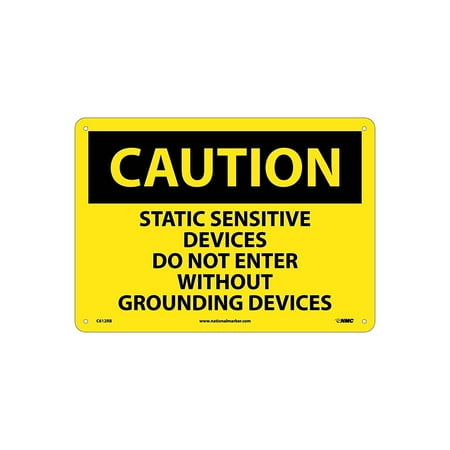UPC: 0887481015521 | National Marker Caution Static Sensitive Devices Do Not Enter Without Grounding Devices 10X14 Rigid