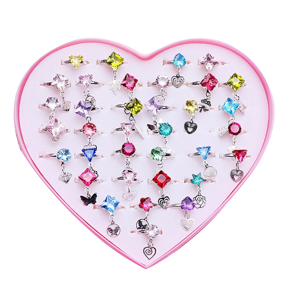 Girls Crystal Dress Up Rings Adjustable Play Jewelry 24 Pieces Princess Ring Set 