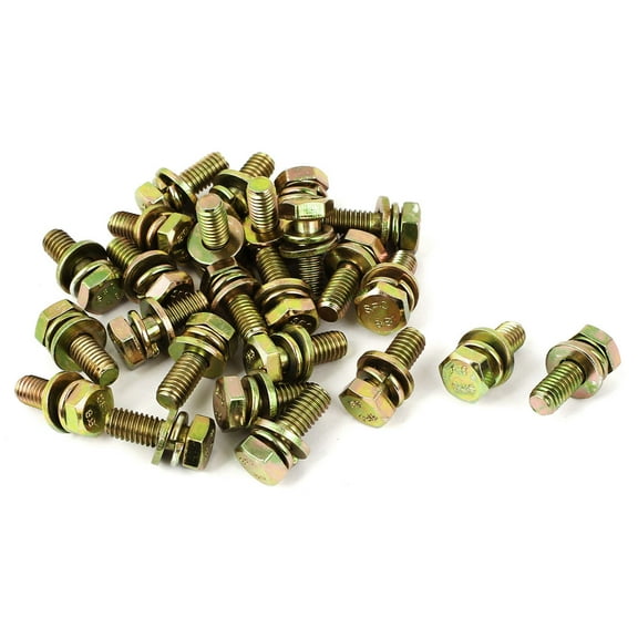 Unique Bargains 25pcs M6x16mm 8.8 Grade Yellow Zinc Plated Hex Head Bolt w Washer