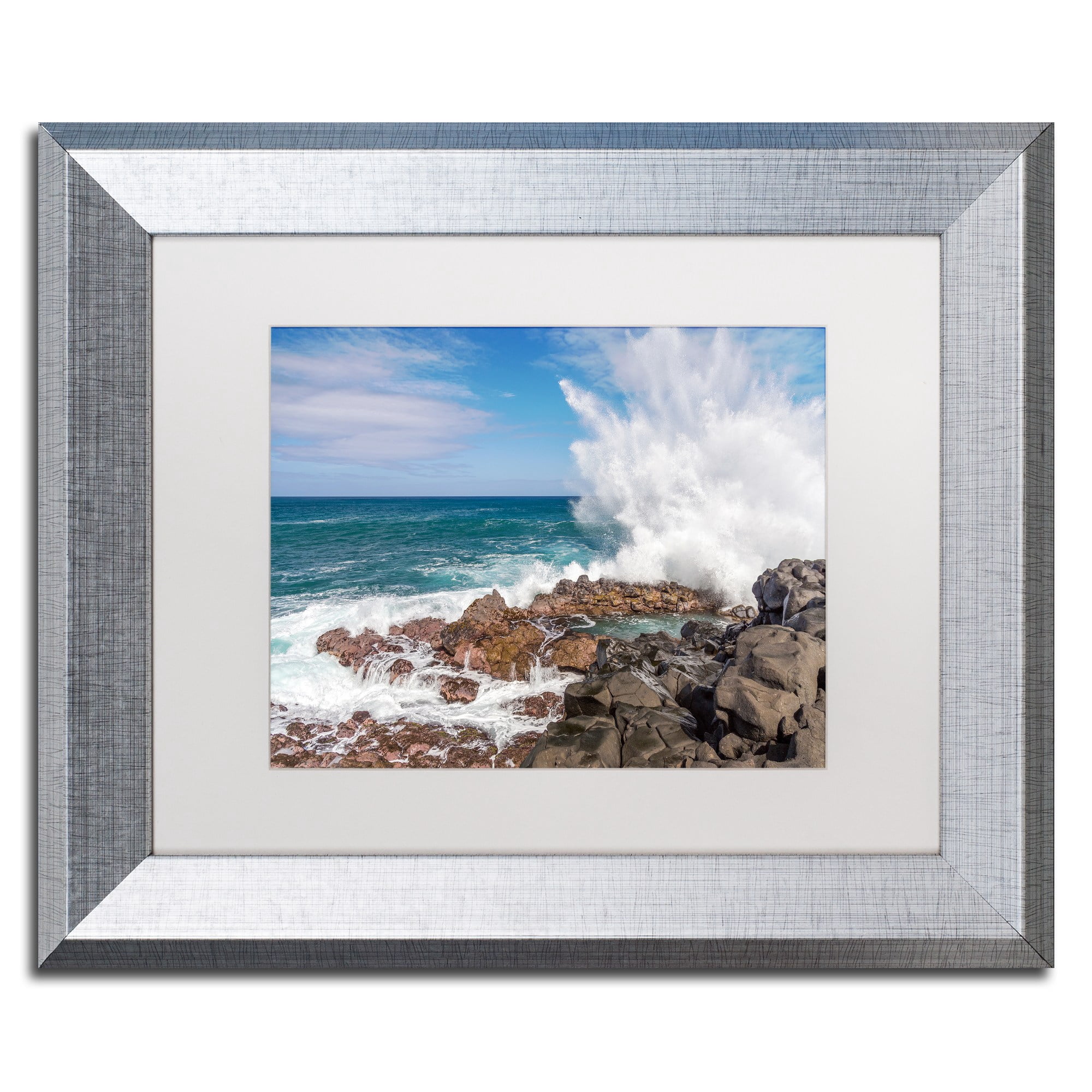 Trademark Fine Art 'Queen's Bath Wave' Canvas Art by Pierre Leclerc, White Matte, Silver Frame