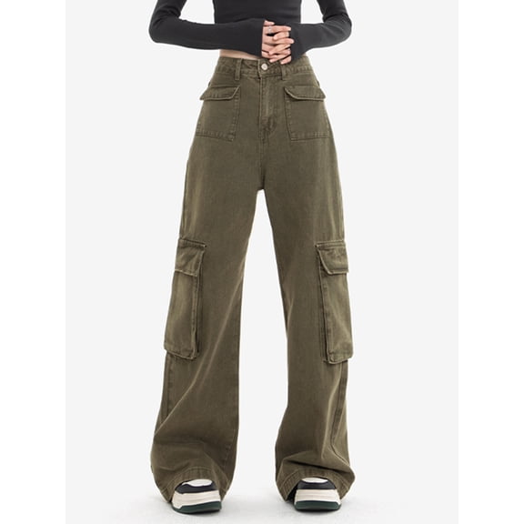 EMMIOL Women's Y2K Vintage Washed Black Mid Waist Baggy Wide Leg Boyfriend Jeans 90s Style Denim Pants