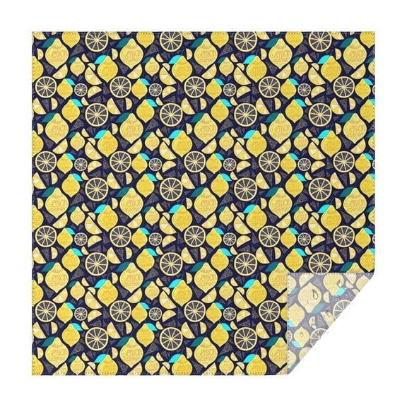 Yellow Lemon Fruit Slices DarkBlue Pattern Square Tablecloth,Waterproof Square Table Cover,Wipeable Spillproof Washable Table Cover for Home Kitchen Party Decor 42"X42"(107x107cm)