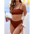 thumbnail image 4 of ANRABESS Tummy Control 2 Piece Swimsuits for Women High Waisted Bikini Sets Ribbed Textured Bathing Suits Beach Swimwear Red Brown S, 4 of 10