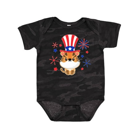

Inktastic 4th of July Cute Tiger with Blue and Red Fireworks Gift Baby Boy or Baby Girl Bodysuit