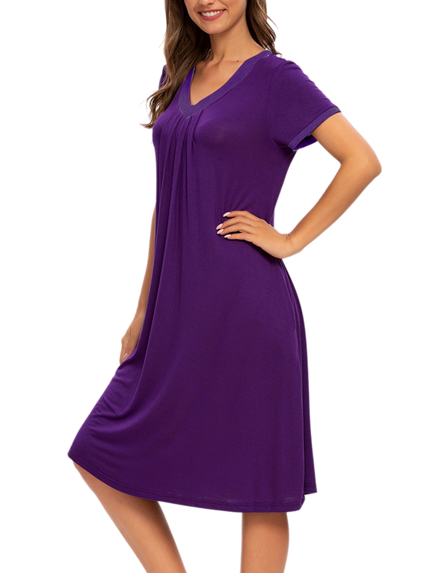 Unique Bargains Women's Pajama V-Neck Nightshirt Sleepwear with Pockets Lounge Nightgown