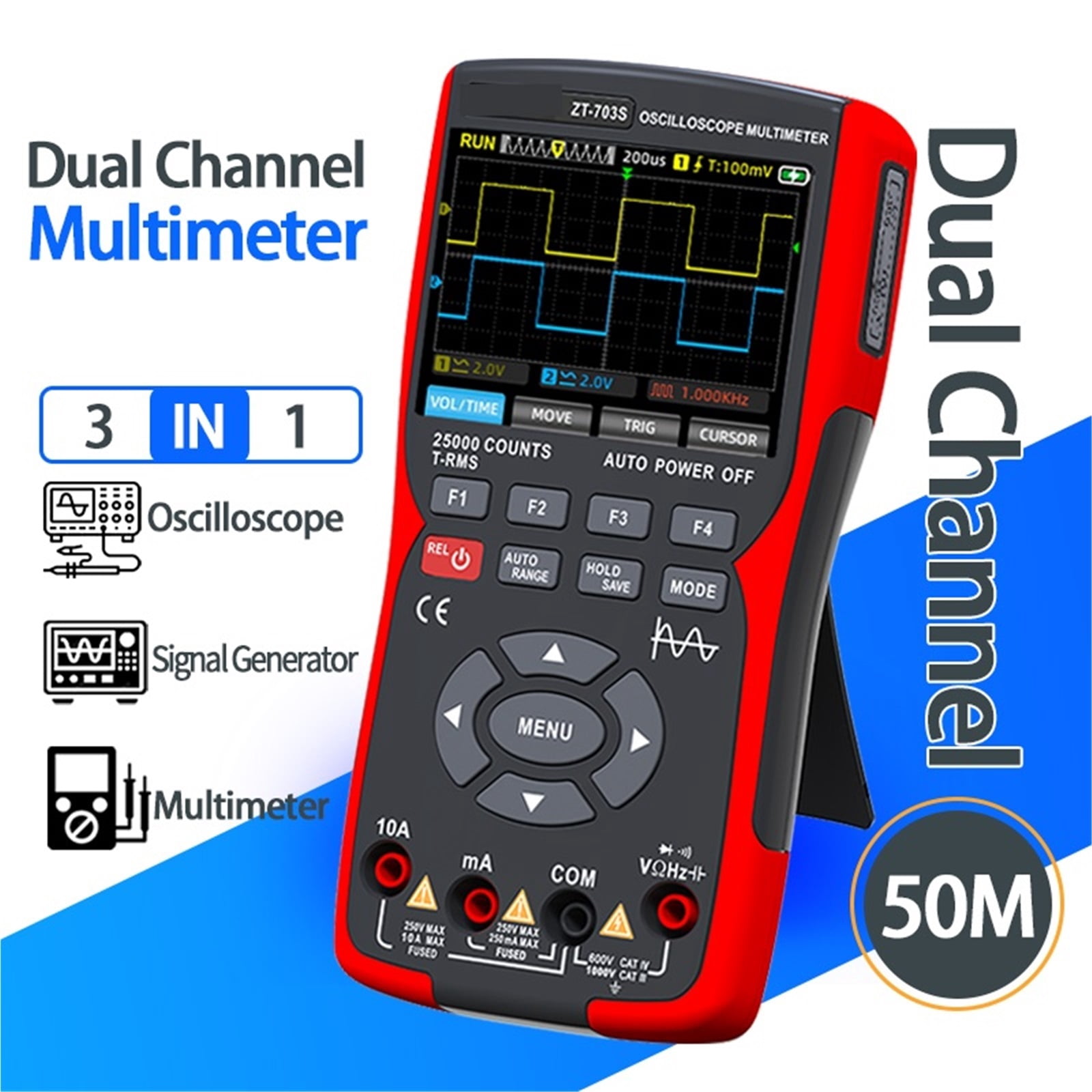 Digital Handheld Oscilloscope Multimeter Waveform Signal Output 2 Channels 50MHZ Suitable For Automotive Electrical Repair ,Battery Test