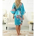 thumbnail image 6 of Asian Home Flower Peacock Satin Silk Kimono Robe, Dressing Gown, Bridal, Gift (Blue), 6 of 6