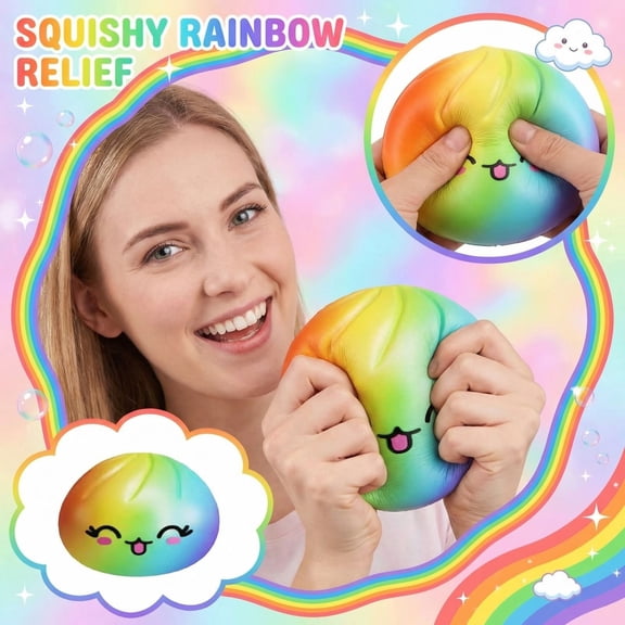 Dumpling Squishy Toys Rainbow Smiling Rubber Squishy Fidget Toys Sensory Toys Desk Decompression Dough