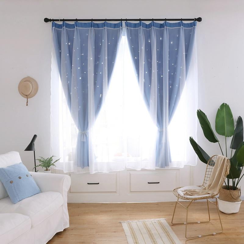 Star Cutout Blackout Curtains for Kids Girls Bedroom Double Layer of