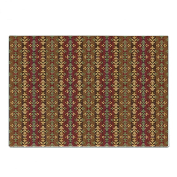 Colorful Cutting Board, Geometric Striped Seamless Cultural Local Pattern Vintage Print, Decorative Tempered Glass Cutting and Serving Board, Small Size, Multicolor, by Ambesonne
