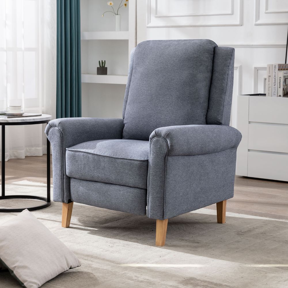 linen Modern Push Back Recliner,Blue Fabric Upholstery