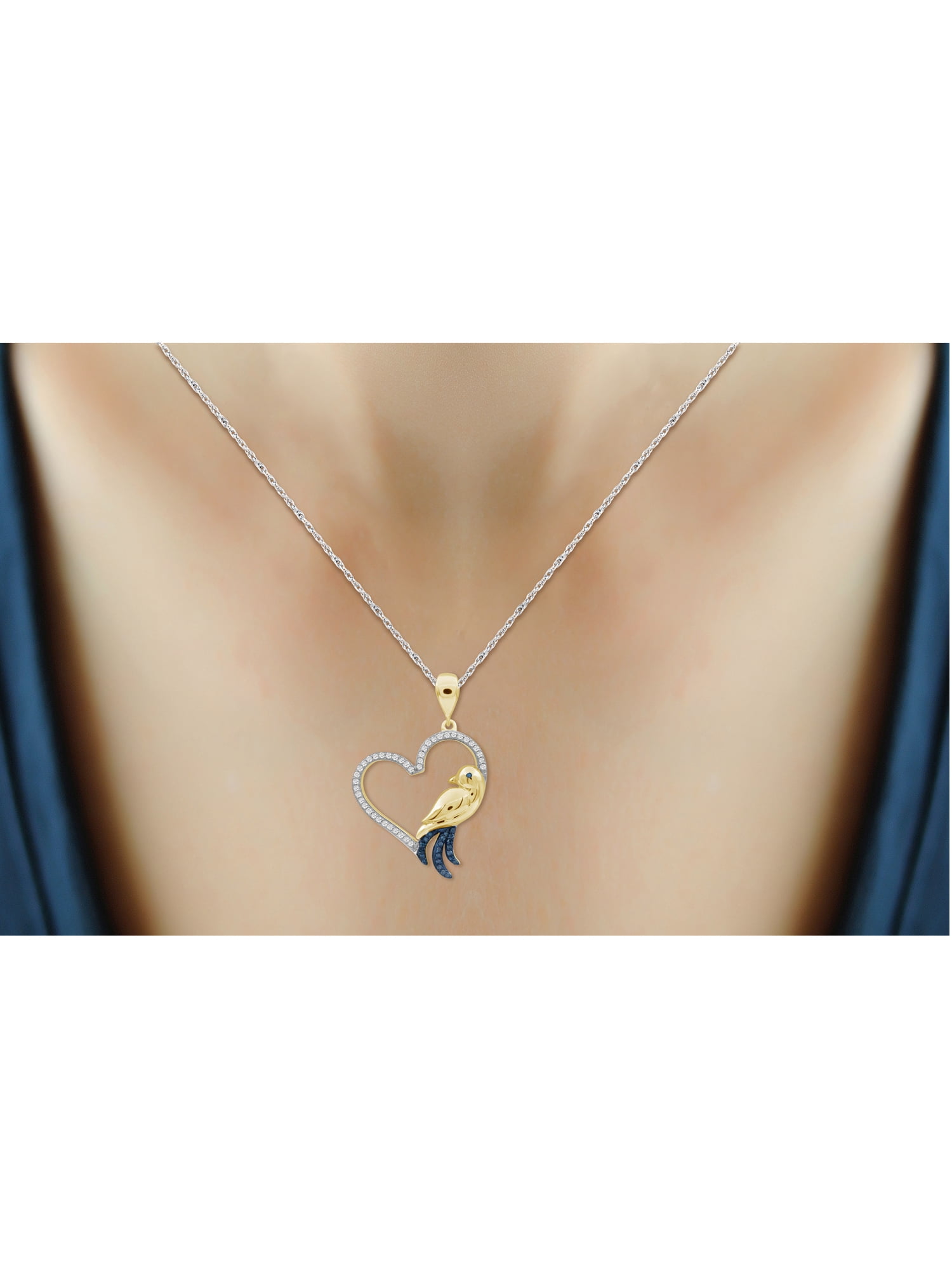 Diamond Bird Necklace Halloween Jewelry – 0.15 CTW Blue and White Diamond Halloween Necklace – 14K Gold Plated Silver Rope Chain with Bird Pendant – Witchy Jewelry for Women by JewelersClub