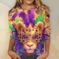 thumbnail image 2 of Mardi Gras Shirts Womens Carnival 3/4 Sleeve Gold Tops Crew Neck Mask Print Holiday T Shirts Gold XL, 2 of 5