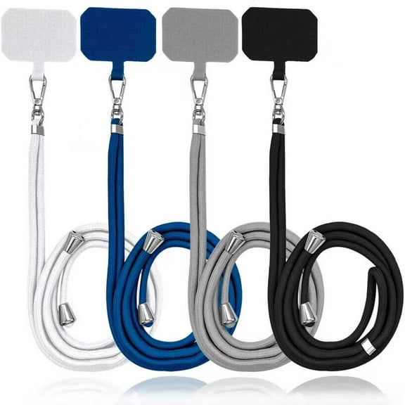 4-Pack Universal Phone Lanyard Set - Adjustable Nylon Neck Strap with 4 Phone Patches (Black/White/Grey/Blue) - Detachable Safety Tether for Most Smartphones