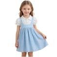 thumbnail image 2 of Amidoa Girl Dresses Puff sleeves A-Line Dress Casual Summer Sundress for Kids Blue Size 5T, 2 of 8