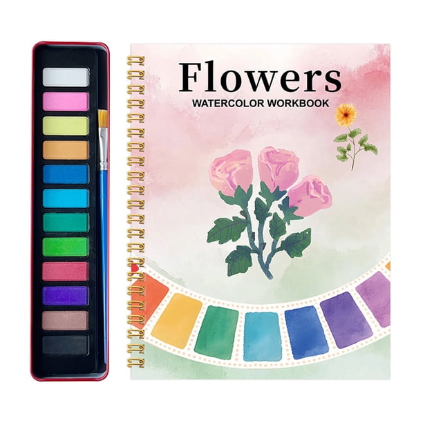 Cuaderno de acuarela, guía de pintura paso a paso, juego de acuarela, libro para colorear con acuarela inspirado en la naturaleza