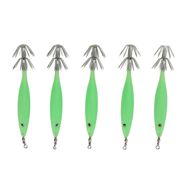 Youthink Glow Squid Jig Artificial Bait Lure Jig 5pcs 8cm Fishing Lure With Hook Cuttlefish Jig Wood Shrimp Bait For Outdoor Saltwater Freshwater Othe