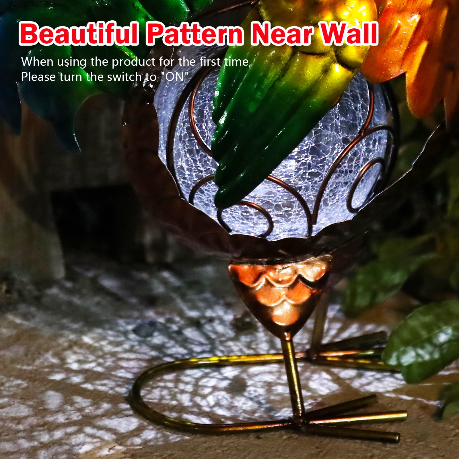 Chicken Statue,Rooster Solar Lights Outdoor Garden Decor, Rooster Solar Light with Crackle Glass Globe Gardening Statue Gifts and Metal Statue ,for Lawn Porch Patio Outside Garden