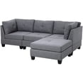thumbnail image 3 of YODOLLA 88.6" Gray Sectional Sofa with Ottoman, L Shape Tufted Living Room Couch with Chaise, 3 of 8