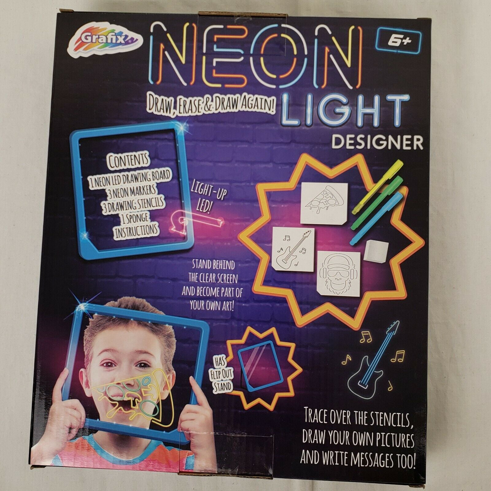 Grafix Neon LED Light Designer Blue Drawing Board. Draw, Erase