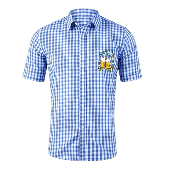 Little Boys Button Down Shirt Festival Plaid Short Sleeve Shirt with Printed Shirts Size 7-8T