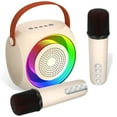 thumbnail image 1 of Mini máquina de karaoke, altavoz Bluetooth portátil con 2 micrófonos inalámbricos, apto para niños y adultos, con luces LED, 1 of 7