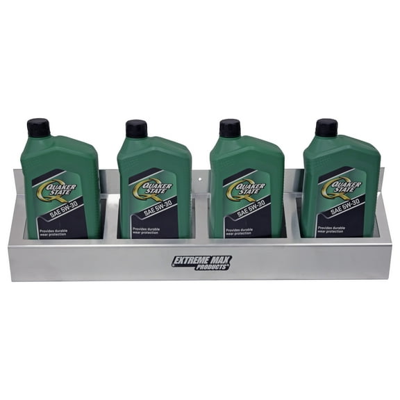 Extreme Max 5001.6481 Wall-Mount Aluminum 4-Quart Oil Jug Rack Holder for Race Trailer, Garage, Shop, Enclosed Trailer, Toy Hauler - Silver