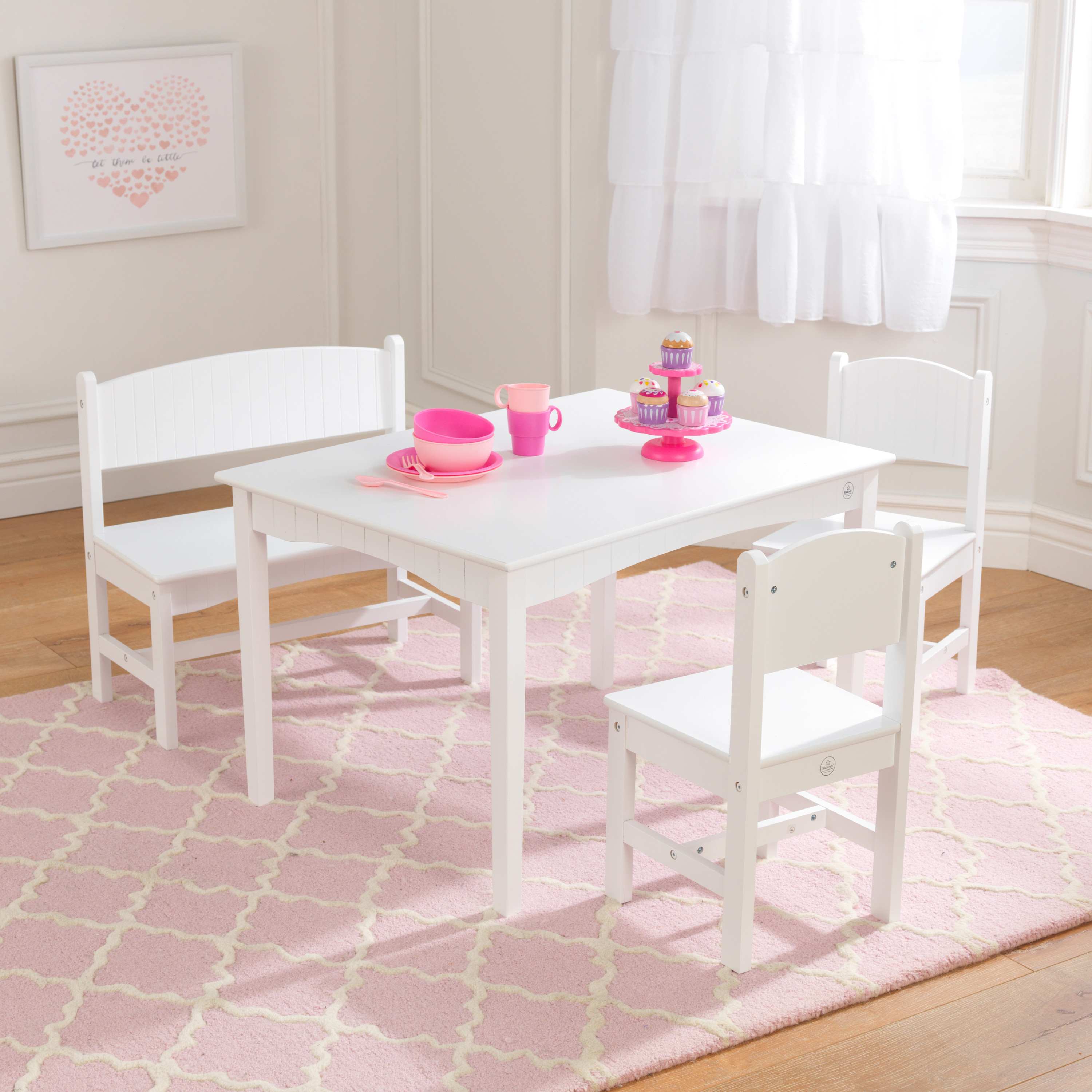 KidKraft Nantucket Wooden Table with Bench and 2 Chairs, Children's Furniture - White - image 3 of 8
