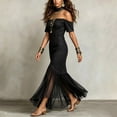 thumbnail image 5 of Ayolanni Solid Summer Dresses for Women 2026 Elegant Short Sleeve Crew Neck Maxi Cocktail Dress Wedding Guest French Tulle Bodycon Party Sundress with Flared Hem Black L, 5 of 8