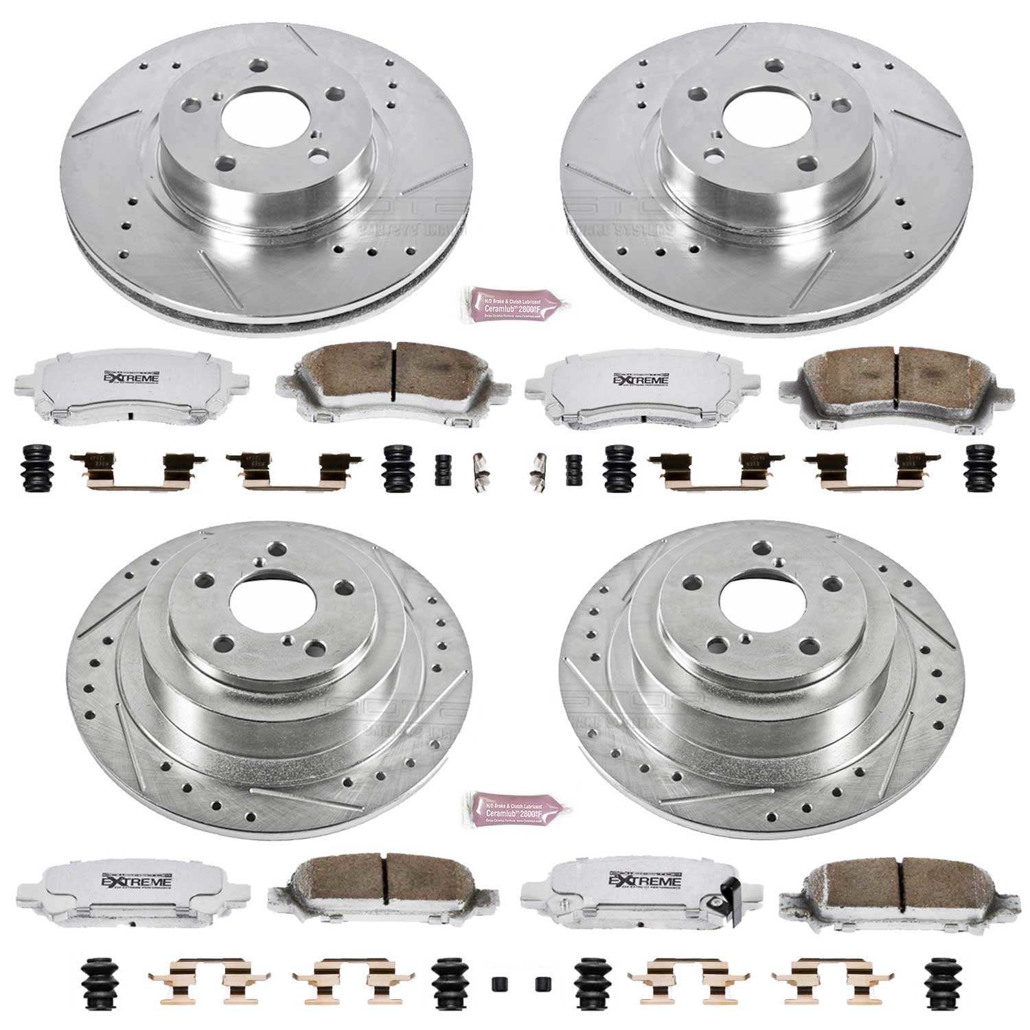 PowerStop Front and Rear Z26 Street Warrior Carbon-Fiber Ceramic Brake Pad and Drilled and Slotted Rotor Kit Fits: SUBARU Select Models K2750-26